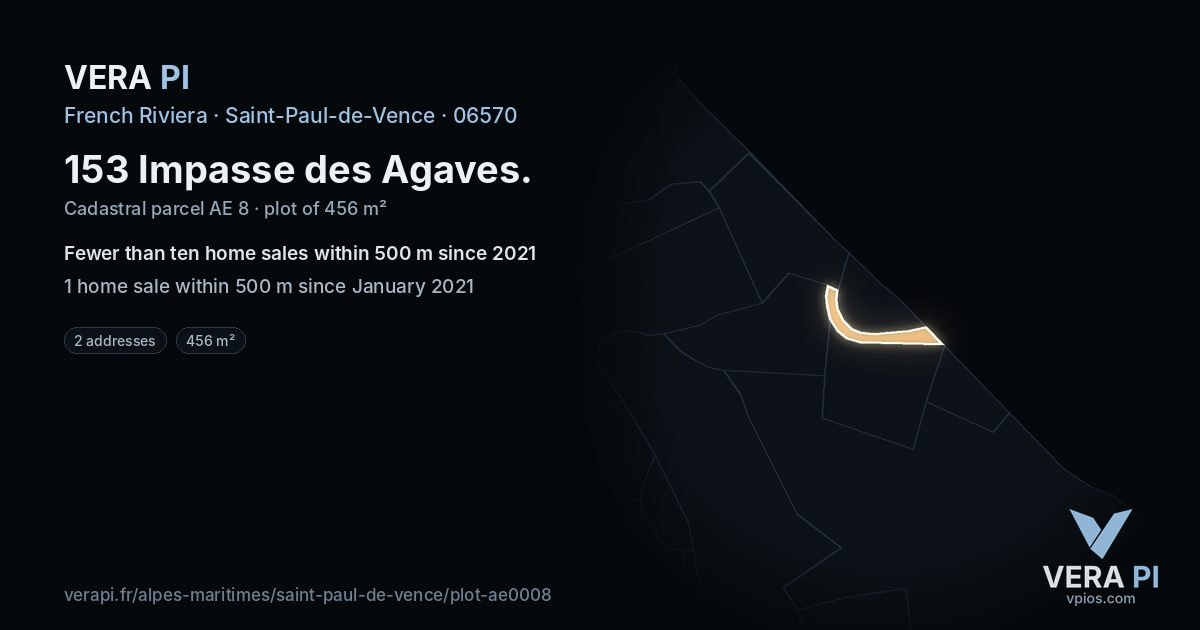 153 Impasse des Agaves, Saint-Paul-de-Vence at night – the plot lit, the parcels around coloured by the prices near them