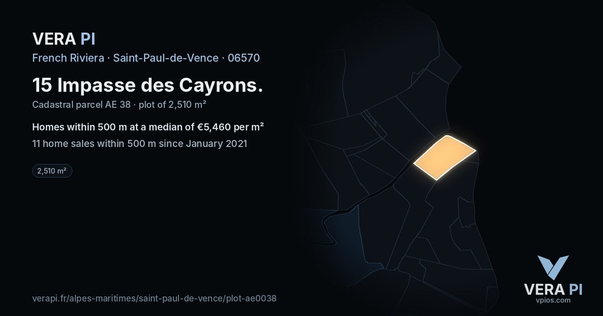 15 Impasse des Cayrons, Saint-Paul-de-Vence at night – the plot lit, the parcels around coloured by the prices near them