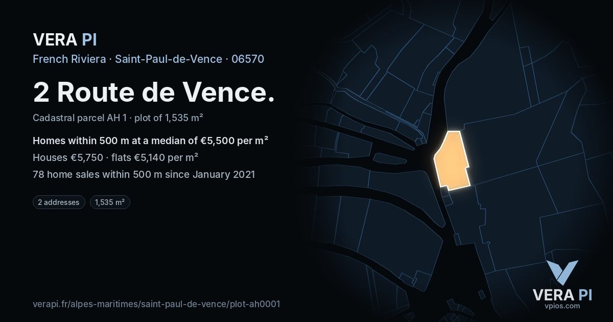 2 Route de Vence, Saint-Paul-de-Vence at night – the plot lit, the parcels around coloured by the prices near them