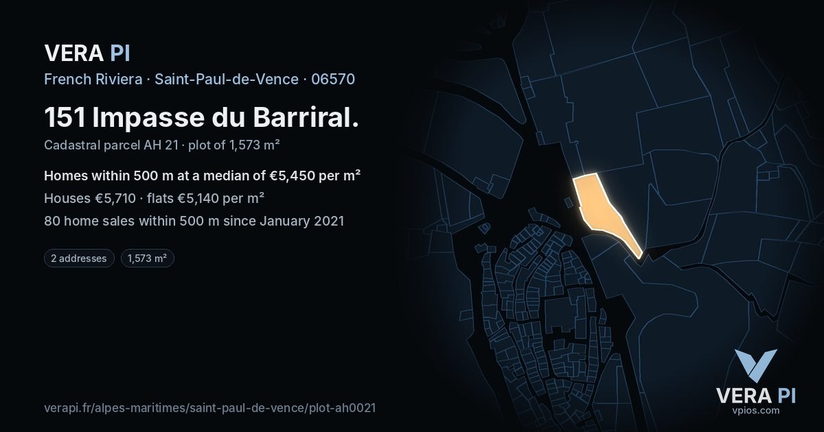 151 Impasse du Barriral, Saint-Paul-de-Vence at night – the plot lit, the parcels around coloured by the prices near them