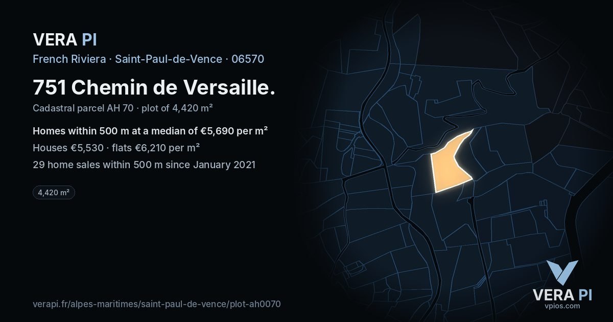 751 Chemin de Versaille, Saint-Paul-de-Vence at night – the plot lit, the parcels around coloured by the prices near them