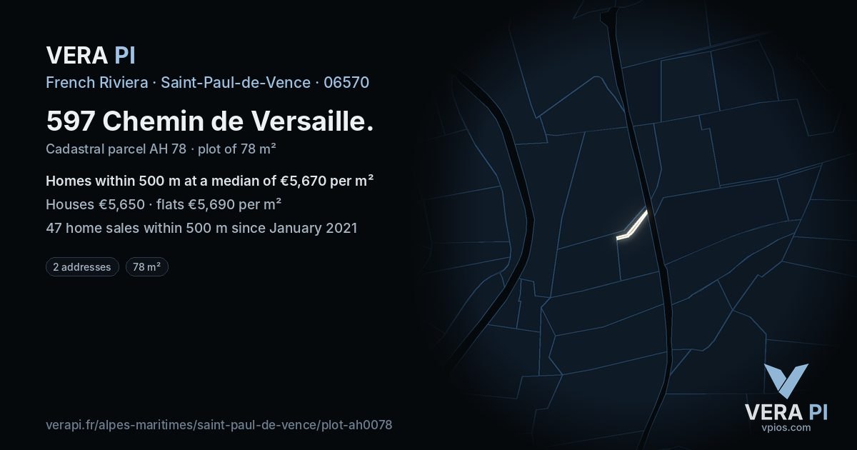 597 Chemin de Versaille, Saint-Paul-de-Vence at night – the plot lit, the parcels around coloured by the prices near them