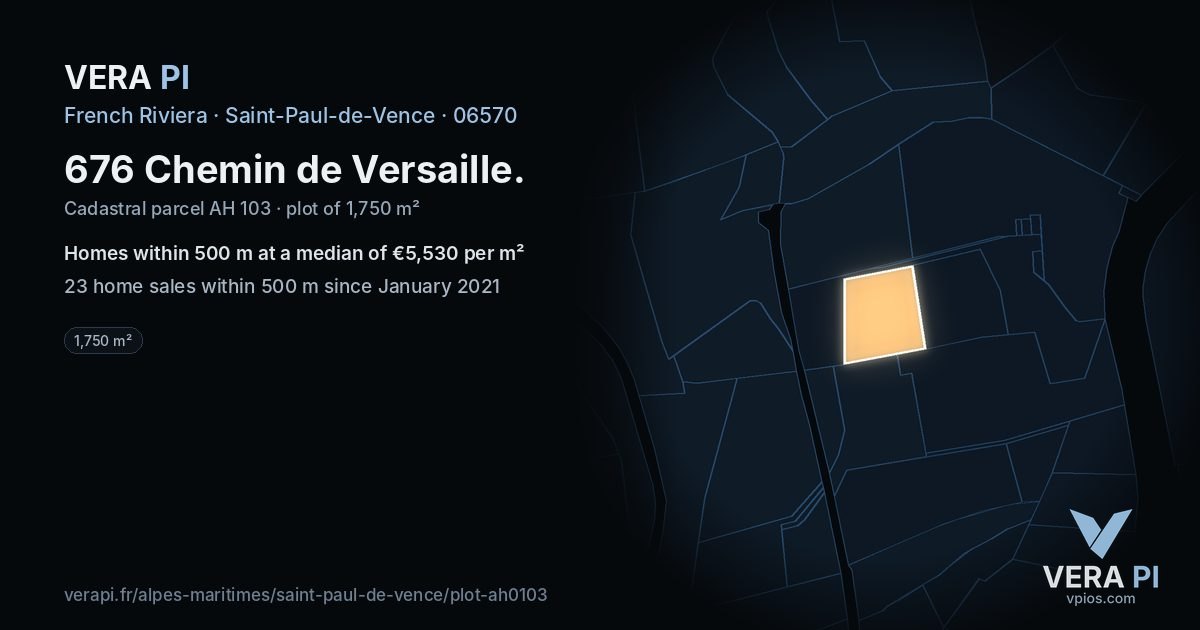 676 Chemin de Versaille, Saint-Paul-de-Vence at night – the plot lit, the parcels around coloured by the prices near them