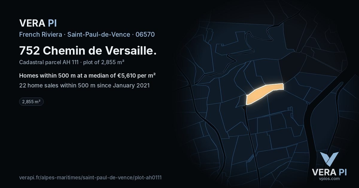 752 Chemin de Versaille, Saint-Paul-de-Vence at night – the plot lit, the parcels around coloured by the prices near them