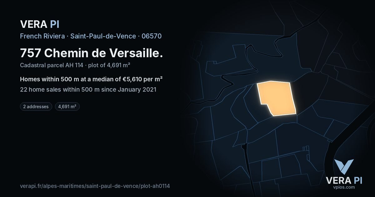 757 Chemin de Versaille, Saint-Paul-de-Vence at night – the plot lit, the parcels around coloured by the prices near them