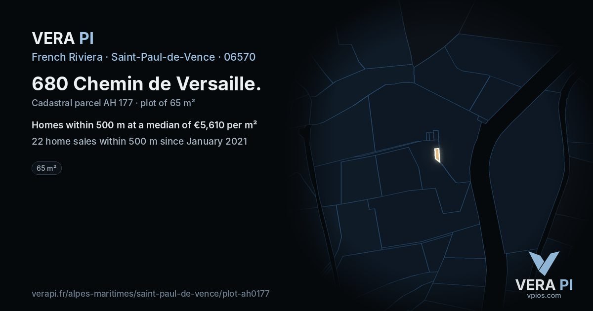 680 Chemin de Versaille, Saint-Paul-de-Vence at night – the plot lit, the parcels around coloured by the prices near them