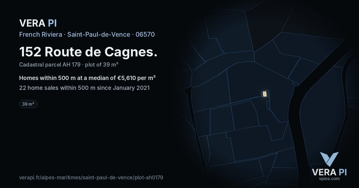 152 Route de Cagnes, Saint-Paul-de-Vence at night – the plot lit, the parcels around coloured by the prices near them