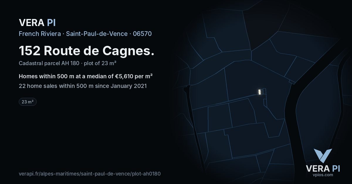 152 Route de Cagnes, Saint-Paul-de-Vence at night – the plot lit, the parcels around coloured by the prices near them