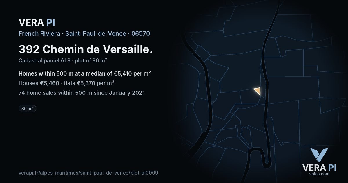 392 Chemin de Versaille, Saint-Paul-de-Vence at night – the plot lit, the parcels around coloured by the prices near them
