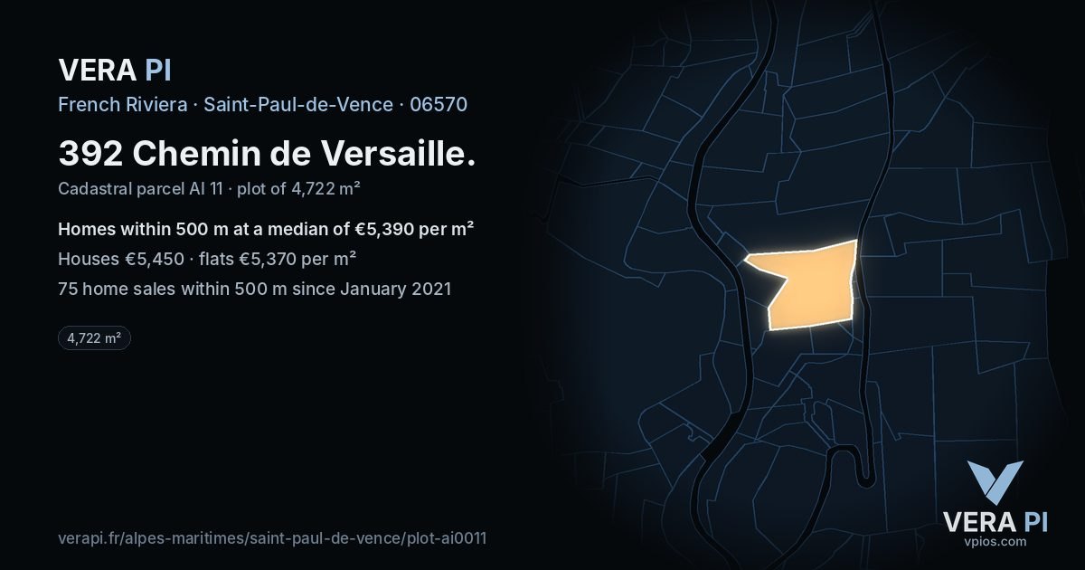 392 Chemin de Versaille, Saint-Paul-de-Vence at night – the plot lit, the parcels around coloured by the prices near them