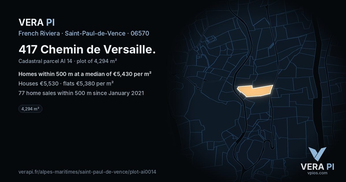 417 Chemin de Versaille, Saint-Paul-de-Vence at night – the plot lit, the parcels around coloured by the prices near them