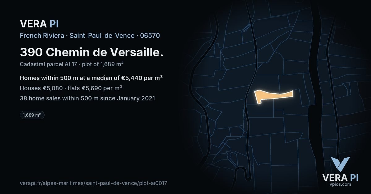390 Chemin de Versaille, Saint-Paul-de-Vence at night – the plot lit, the parcels around coloured by the prices near them