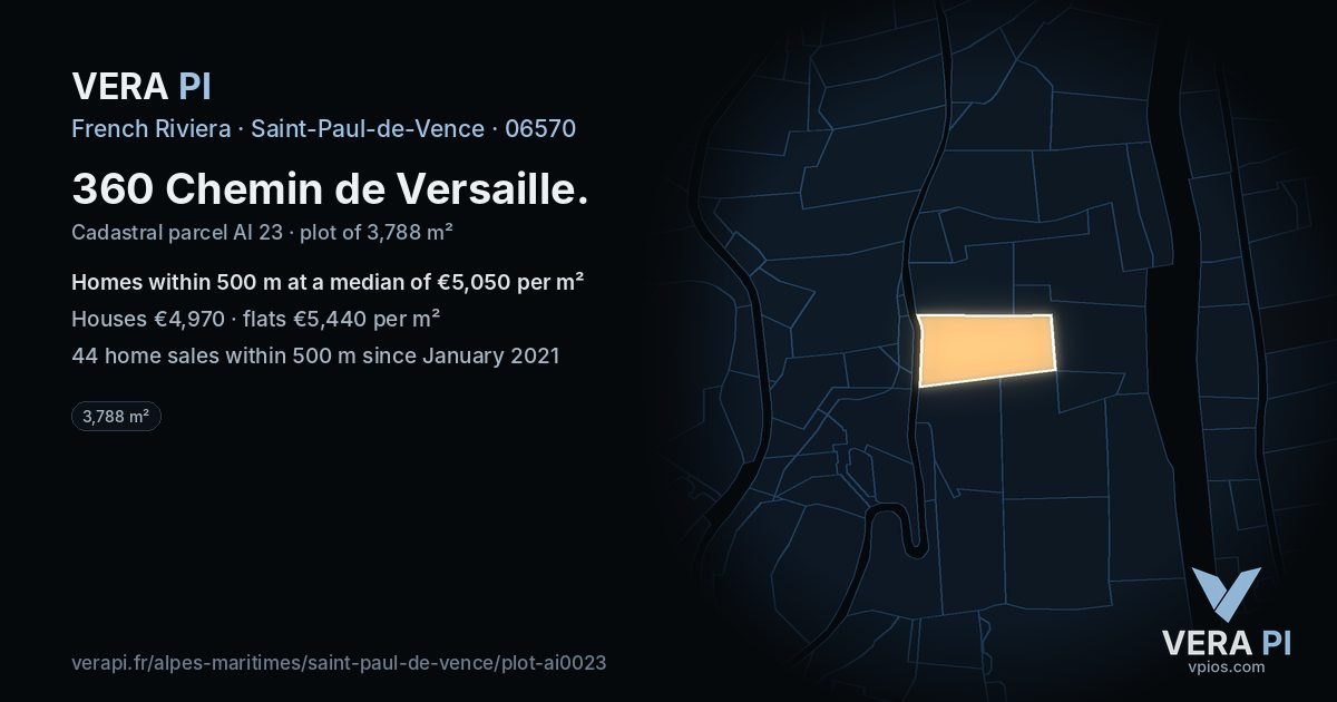 360 Chemin de Versaille, Saint-Paul-de-Vence at night – the plot lit, the parcels around coloured by the prices near them