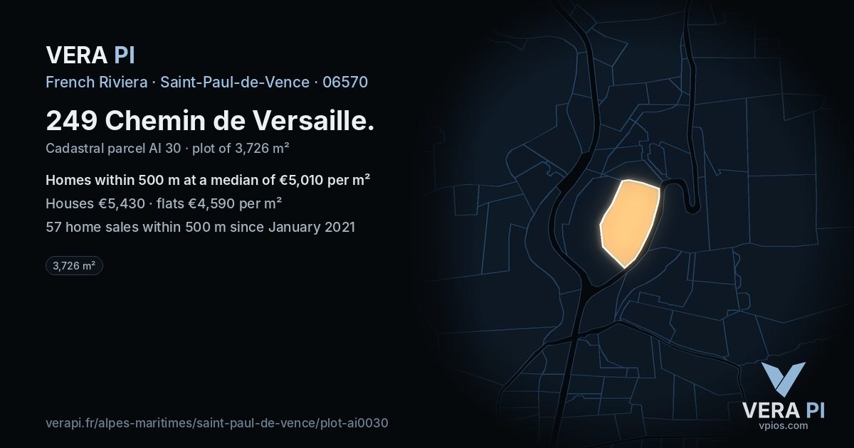249 Chemin de Versaille, Saint-Paul-de-Vence at night – the plot lit, the parcels around coloured by the prices near them