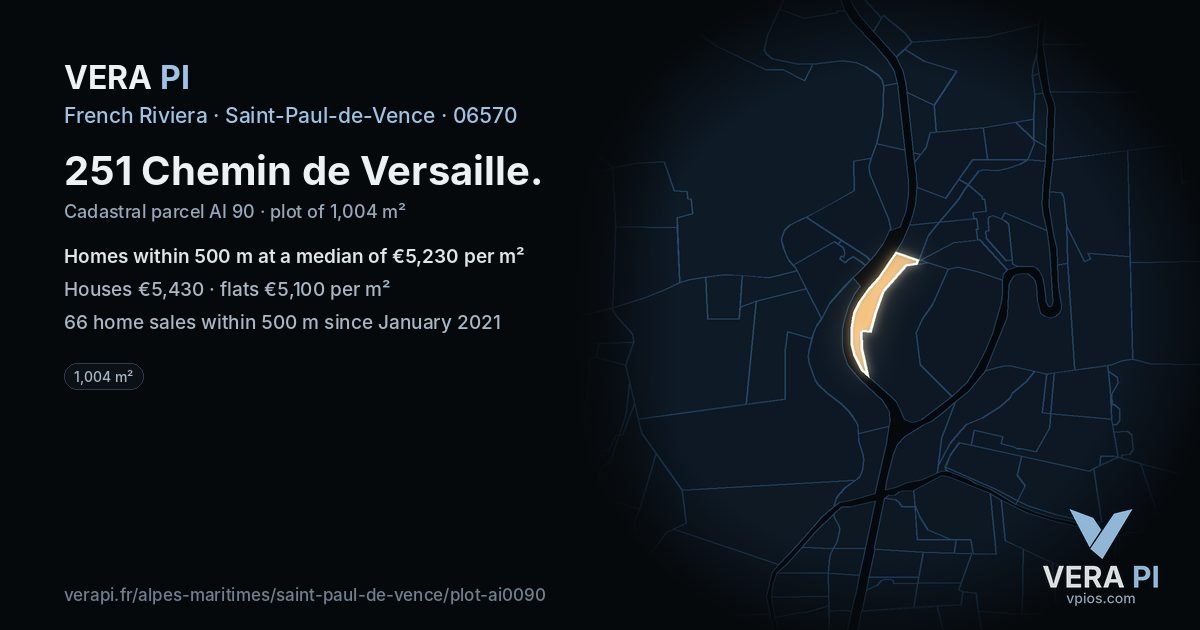 251 Chemin de Versaille, Saint-Paul-de-Vence at night – the plot lit, the parcels around coloured by the prices near them