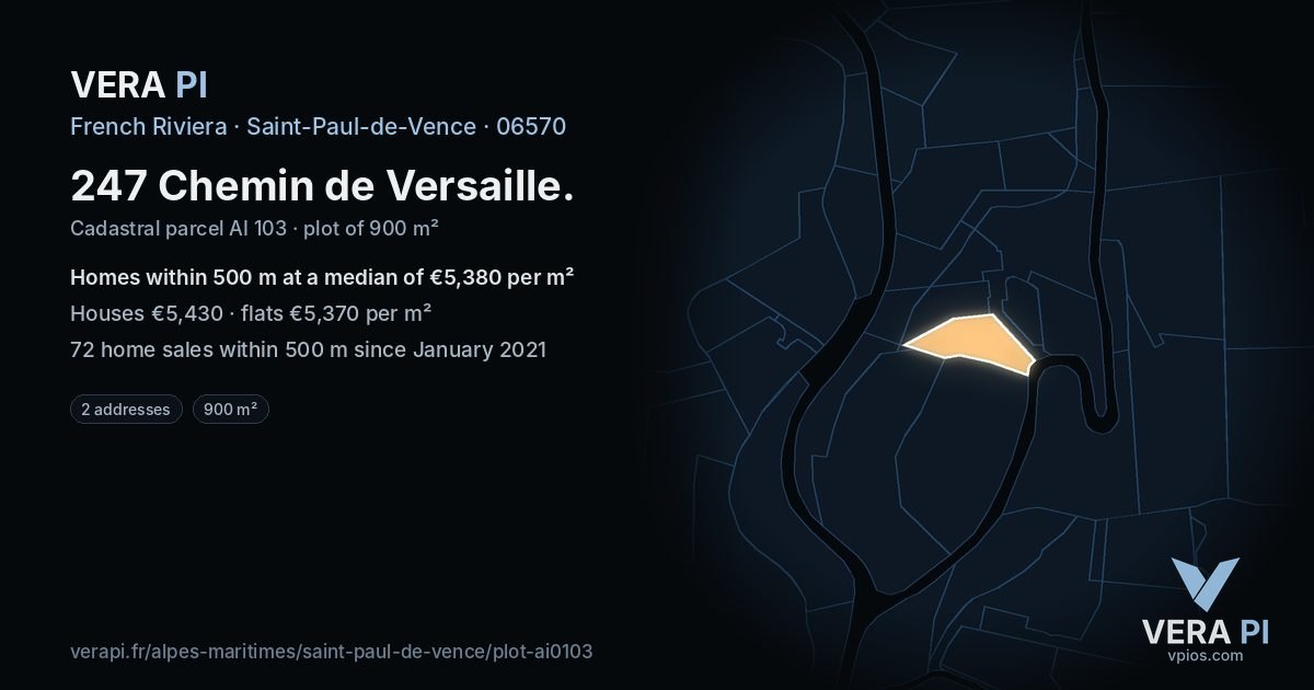 247 Chemin de Versaille, Saint-Paul-de-Vence at night – the plot lit, the parcels around coloured by the prices near them