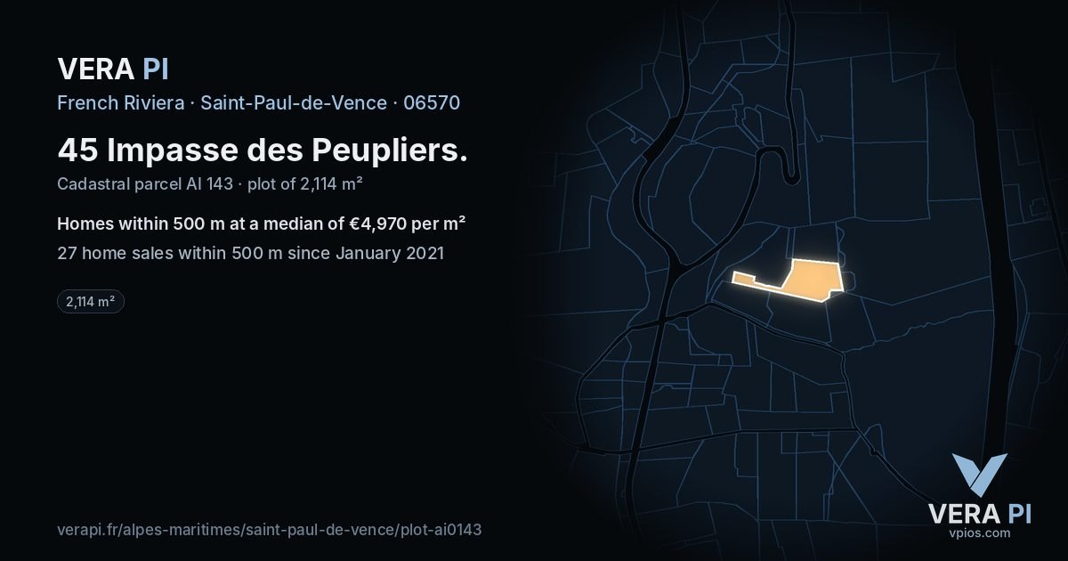 45 Impasse des Peupliers, Saint-Paul-de-Vence at night – the plot lit, the parcels around coloured by the prices near them