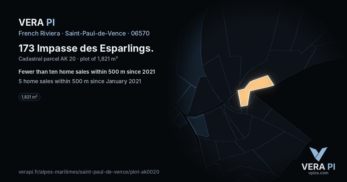 173 Impasse des Esparlings, Saint-Paul-de-Vence at night – the plot lit, the parcels around coloured by the prices near them