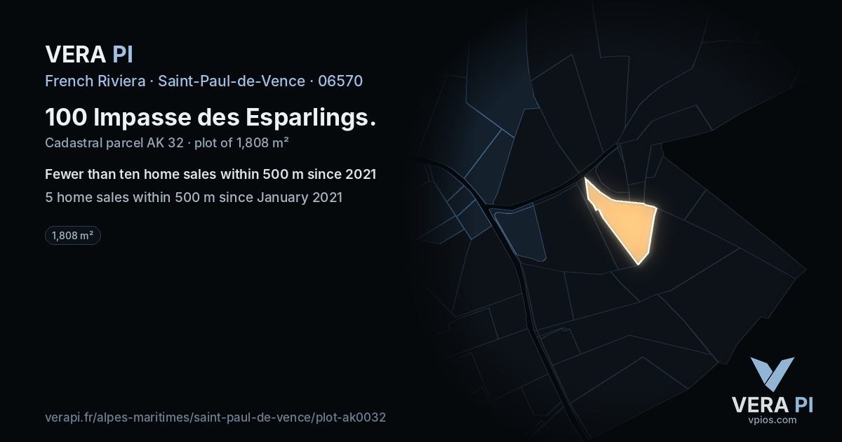 100 Impasse des Esparlings, Saint-Paul-de-Vence at night – the plot lit, the parcels around coloured by the prices near them