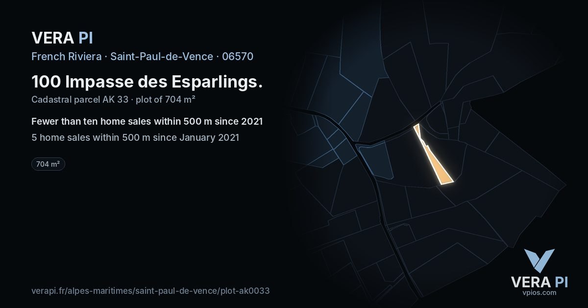 100 Impasse des Esparlings, Saint-Paul-de-Vence at night – the plot lit, the parcels around coloured by the prices near them