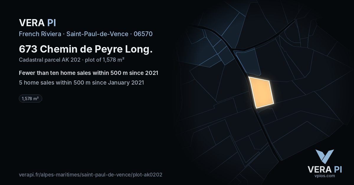 673 Chemin de Peyre Long, Saint-Paul-de-Vence at night – the plot lit, the parcels around coloured by the prices near them
