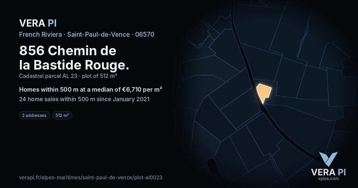 856 Chemin de la Bastide Rouge, Saint-Paul-de-Vence at night – the plot lit, the parcels around coloured by the prices near them