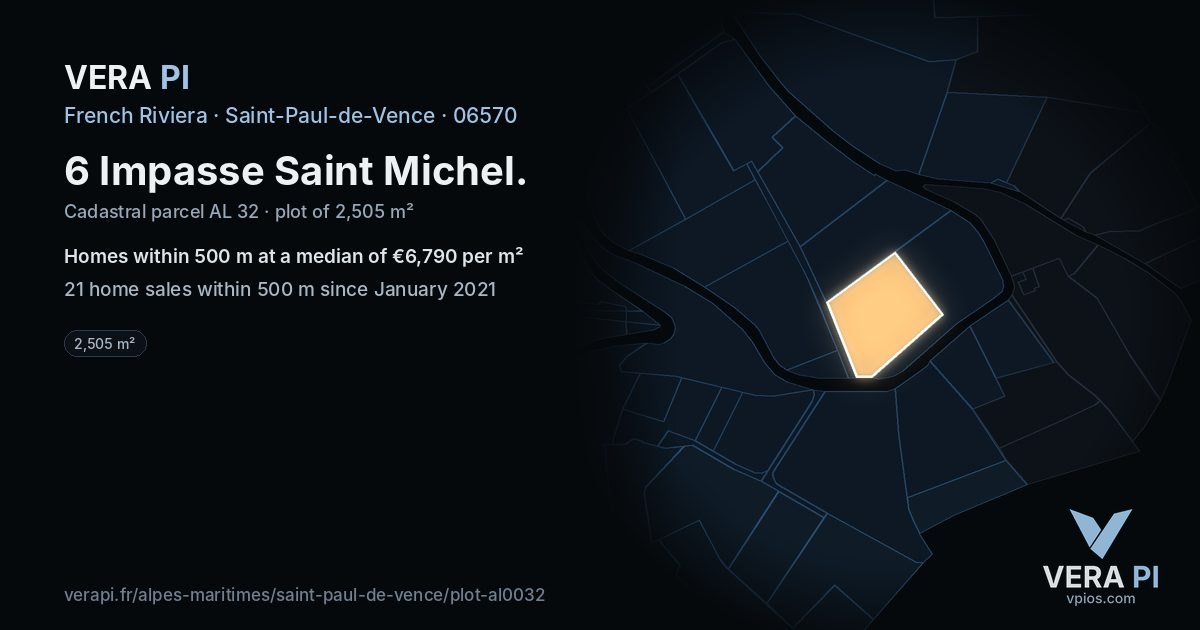 6 Impasse Saint Michel, Saint-Paul-de-Vence at night – the plot lit, the parcels around coloured by the prices near them