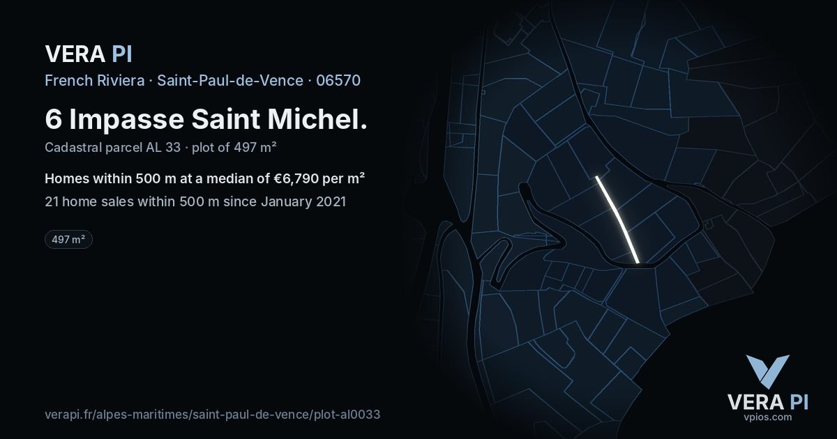 6 Impasse Saint Michel, Saint-Paul-de-Vence at night – the plot lit, the parcels around coloured by the prices near them