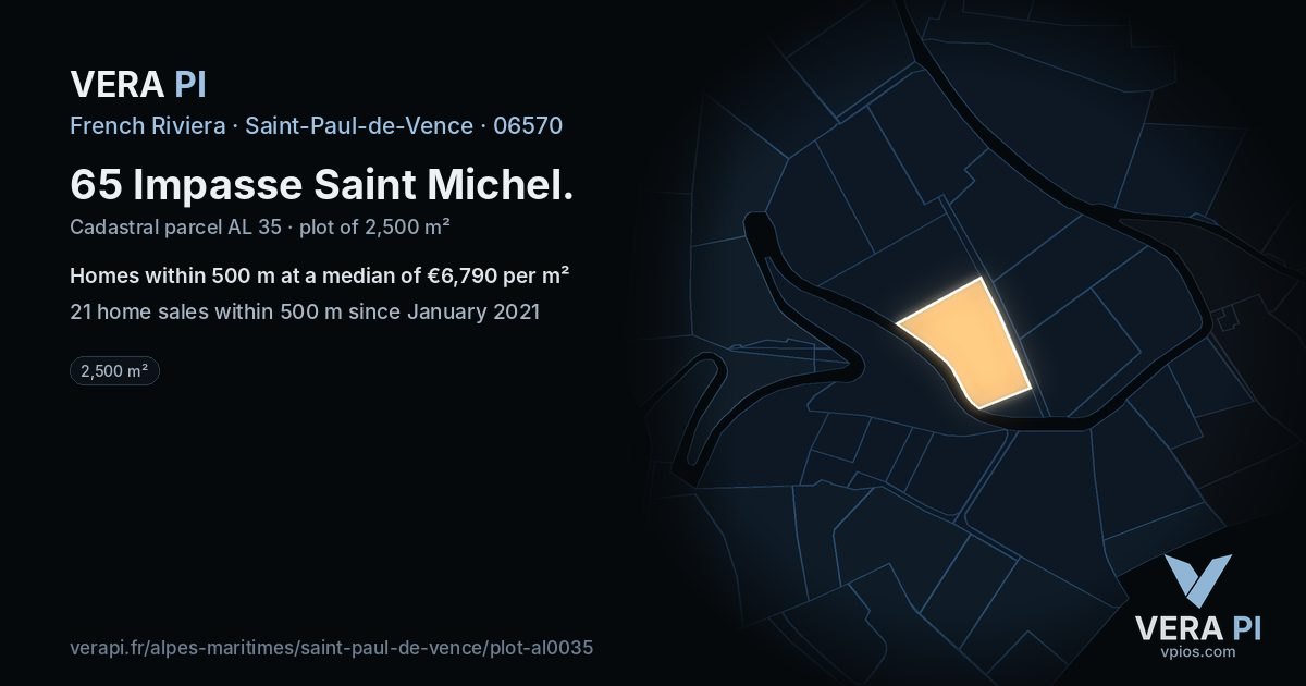 65 Impasse Saint Michel, Saint-Paul-de-Vence at night – the plot lit, the parcels around coloured by the prices near them