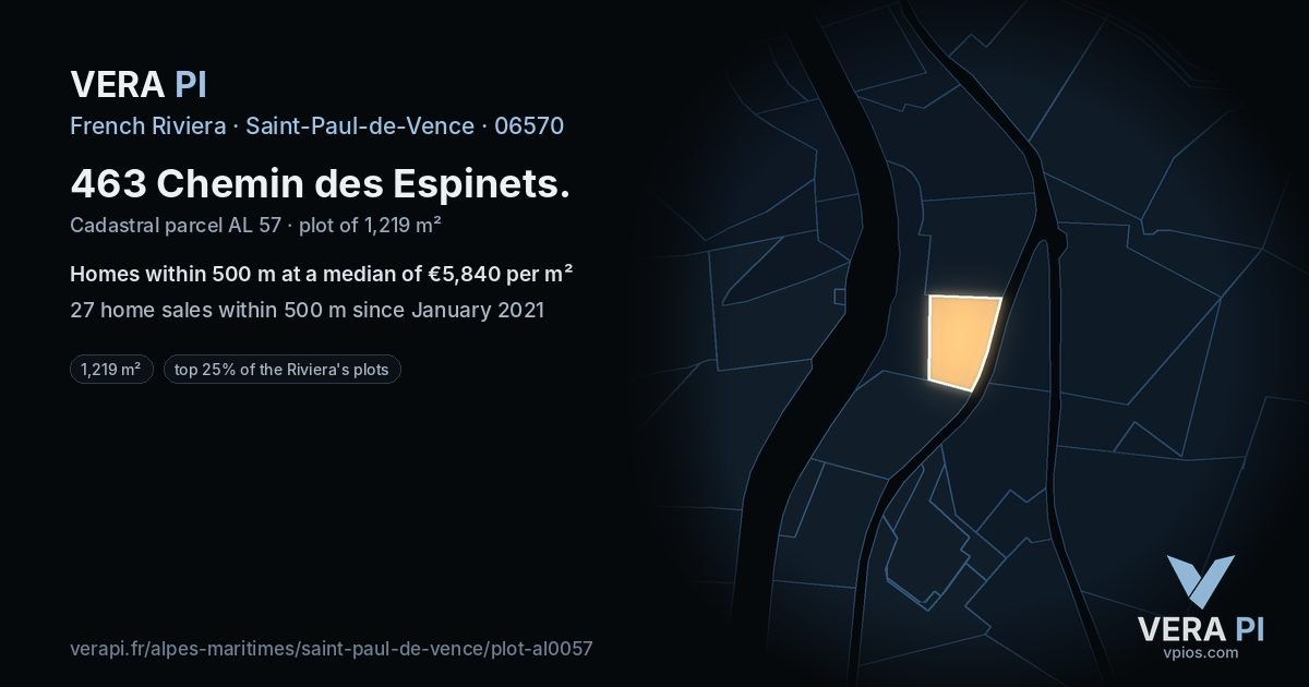 463 Chemin des Espinets, Saint-Paul-de-Vence at night – the plot lit, the parcels around coloured by the prices near them