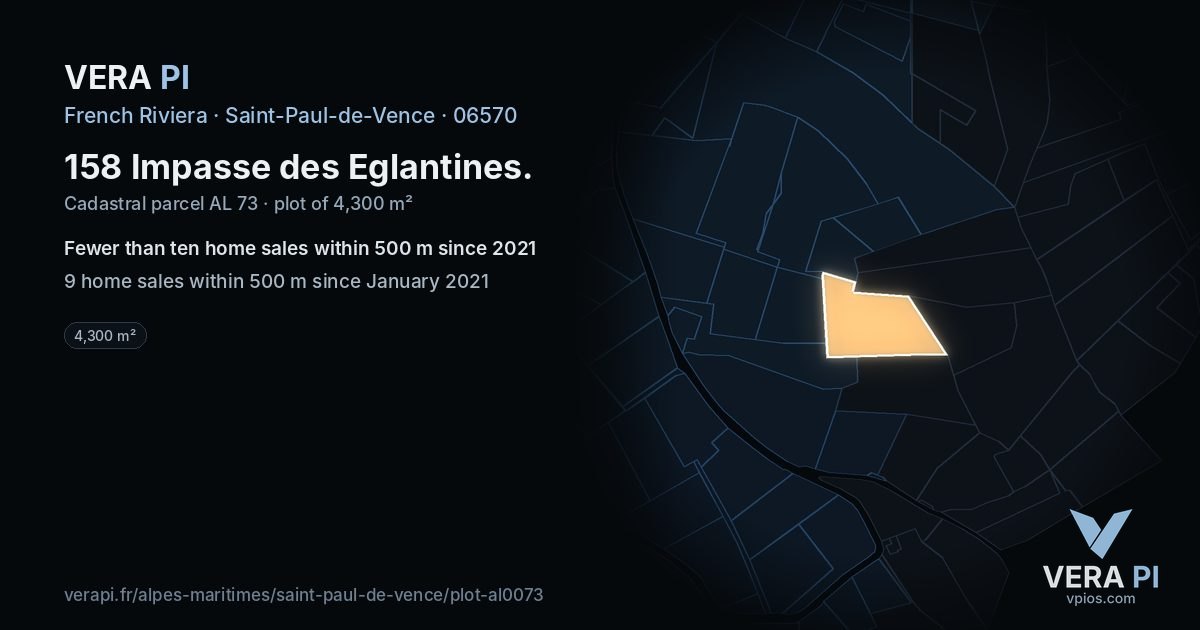 158 Impasse des Eglantines, Saint-Paul-de-Vence at night – the plot lit, the parcels around coloured by the prices near them