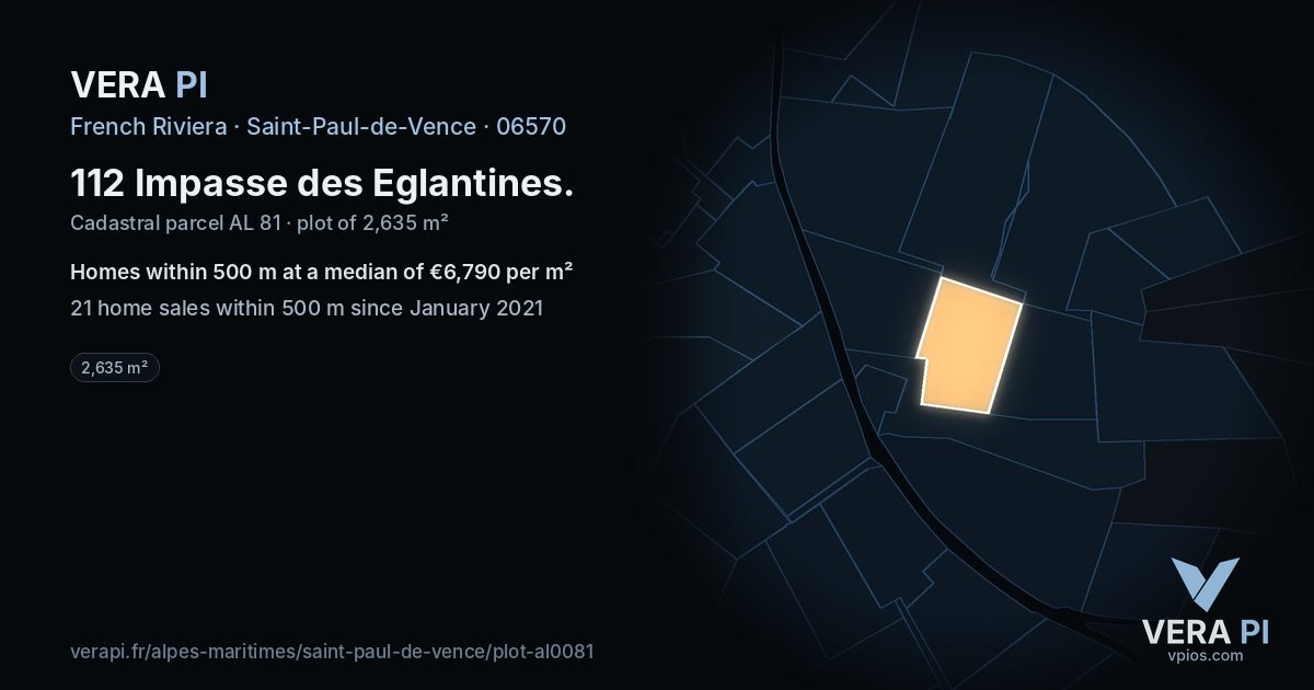 112 Impasse des Eglantines, Saint-Paul-de-Vence at night – the plot lit, the parcels around coloured by the prices near them