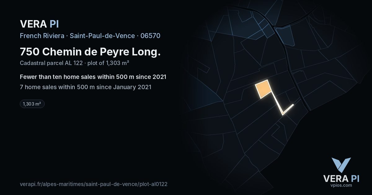 750 Chemin de Peyre Long, Saint-Paul-de-Vence at night – the plot lit, the parcels around coloured by the prices near them