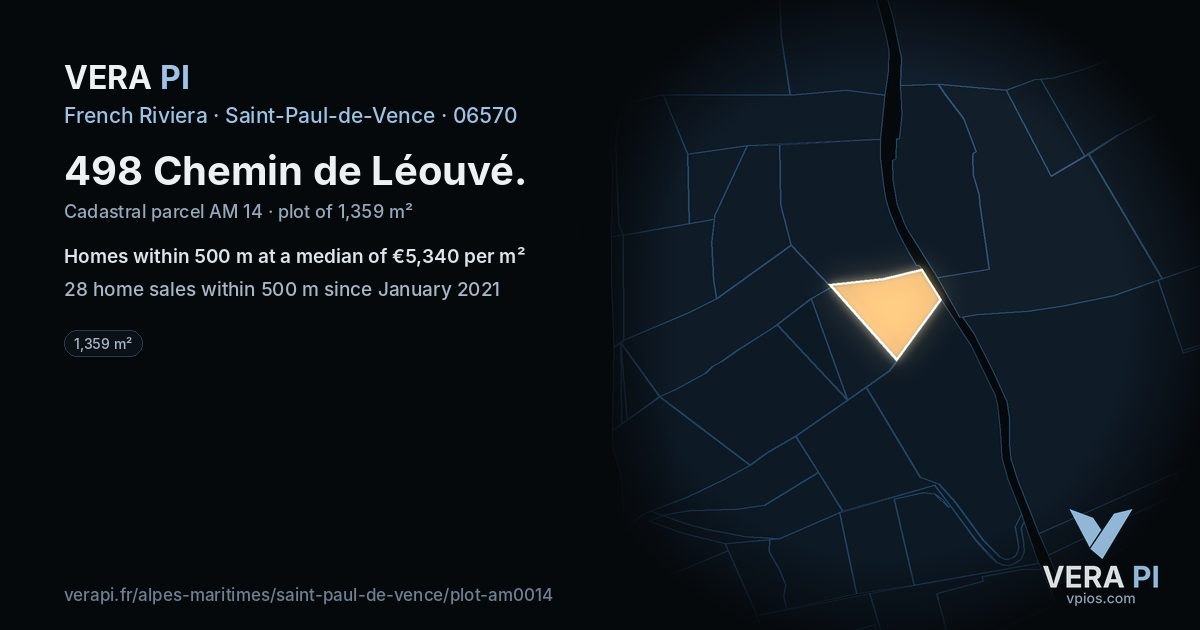 498 Chemin de Léouvé, Saint-Paul-de-Vence at night – the plot lit, the parcels around coloured by the prices near them