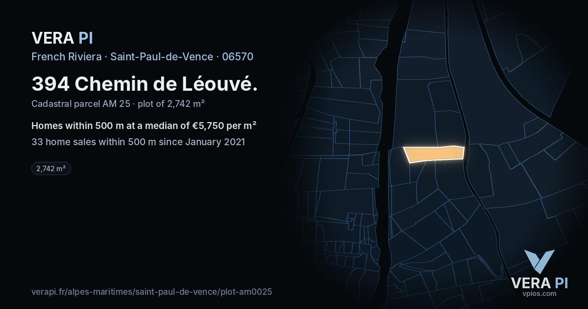 394 Chemin de Léouvé, Saint-Paul-de-Vence at night – the plot lit, the parcels around coloured by the prices near them