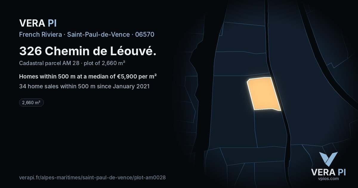 326 Chemin de Léouvé, Saint-Paul-de-Vence at night – the plot lit, the parcels around coloured by the prices near them