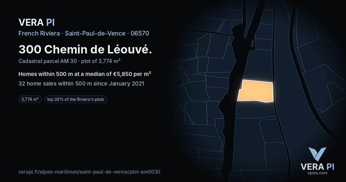 300 Chemin de Léouvé, Saint-Paul-de-Vence at night – the plot lit, the parcels around coloured by the prices near them