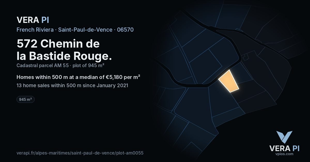 572 Chemin de la Bastide Rouge, Saint-Paul-de-Vence at night – the plot lit, the parcels around coloured by the prices near them