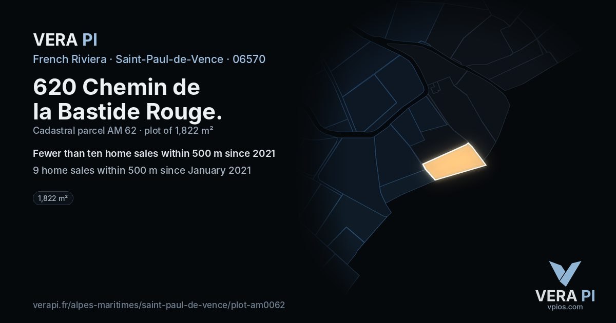 620 Chemin de la Bastide Rouge, Saint-Paul-de-Vence at night – the plot lit, the parcels around coloured by the prices near them