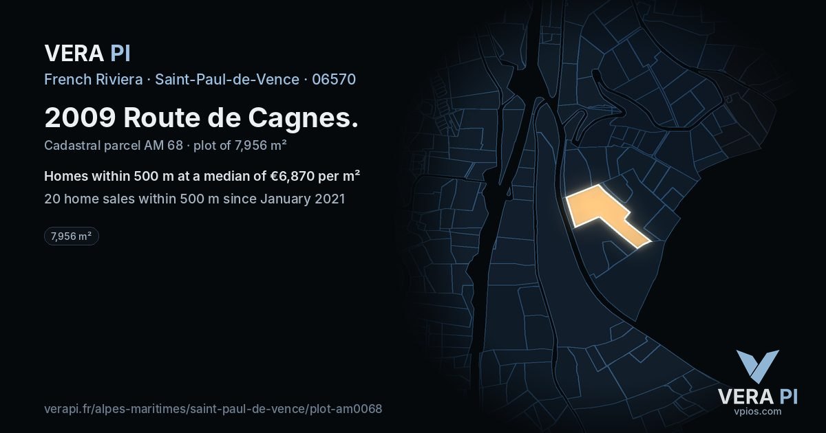 2009 Route de Cagnes, Saint-Paul-de-Vence at night – the plot lit, the parcels around coloured by the prices near them