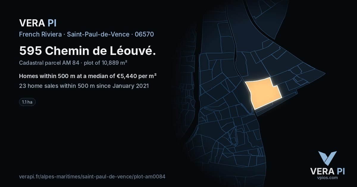 595 Chemin de Léouvé, Saint-Paul-de-Vence at night – the plot lit, the parcels around coloured by the prices near them
