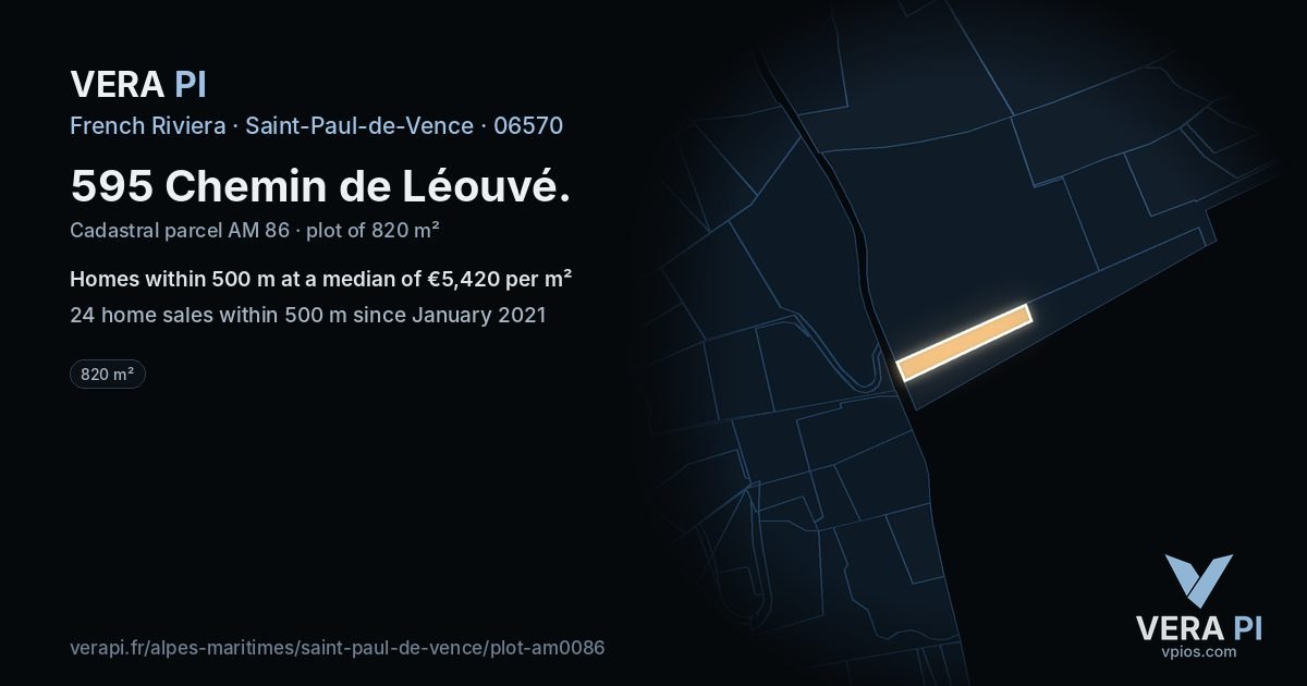 595 Chemin de Léouvé, Saint-Paul-de-Vence at night – the plot lit, the parcels around coloured by the prices near them