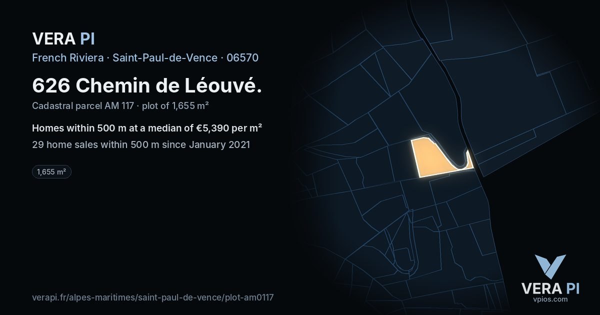626 Chemin de Léouvé, Saint-Paul-de-Vence at night – the plot lit, the parcels around coloured by the prices near them