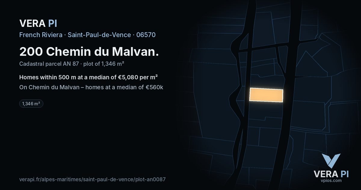 200 Chemin du Malvan, Saint-Paul-de-Vence at night – the plot lit, the parcels around coloured by the prices near them