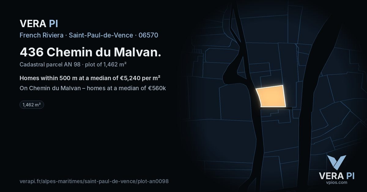 436 Chemin du Malvan, Saint-Paul-de-Vence at night – the plot lit, the parcels around coloured by the prices near them