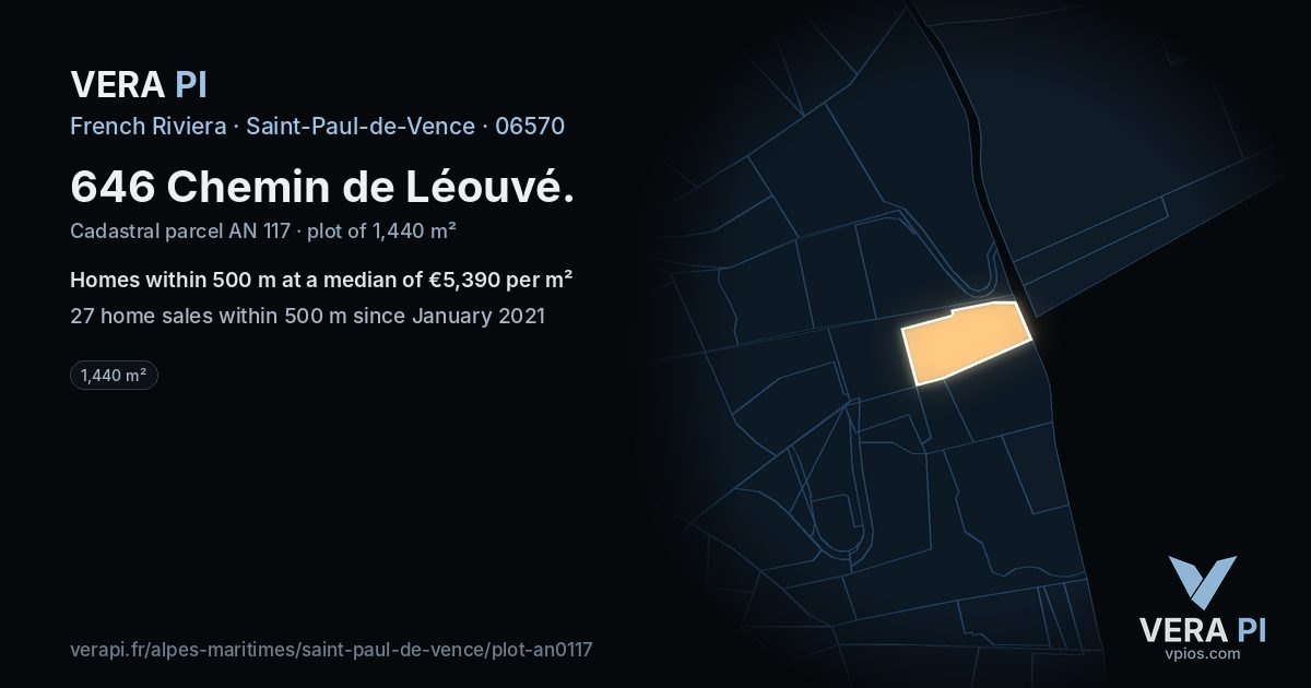646 Chemin de Léouvé, Saint-Paul-de-Vence at night – the plot lit, the parcels around coloured by the prices near them