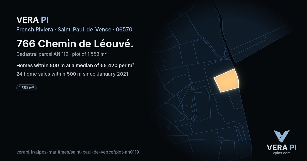 766 Chemin de Léouvé, Saint-Paul-de-Vence at night – the plot lit, the parcels around coloured by the prices near them
