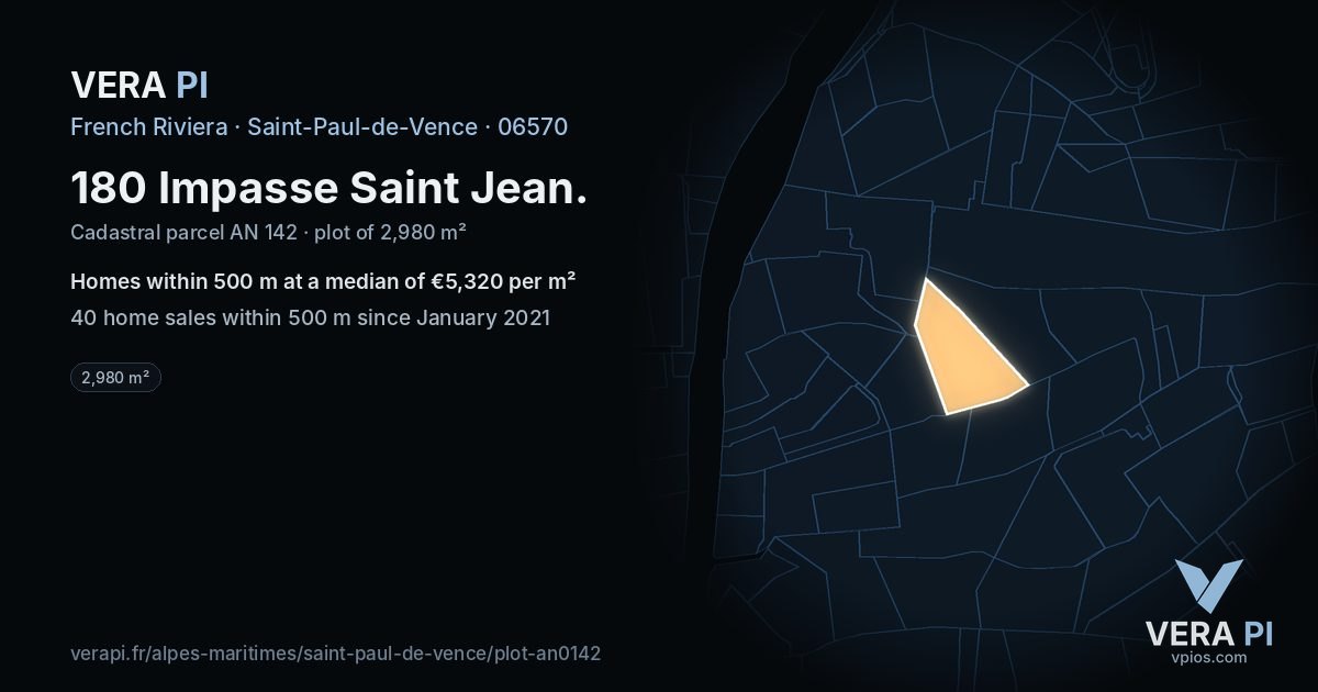 180 Impasse Saint Jean, Saint-Paul-de-Vence at night – the plot lit, the parcels around coloured by the prices near them