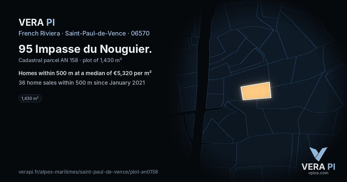95 Impasse du Nouguier, Saint-Paul-de-Vence at night – the plot lit, the parcels around coloured by the prices near them