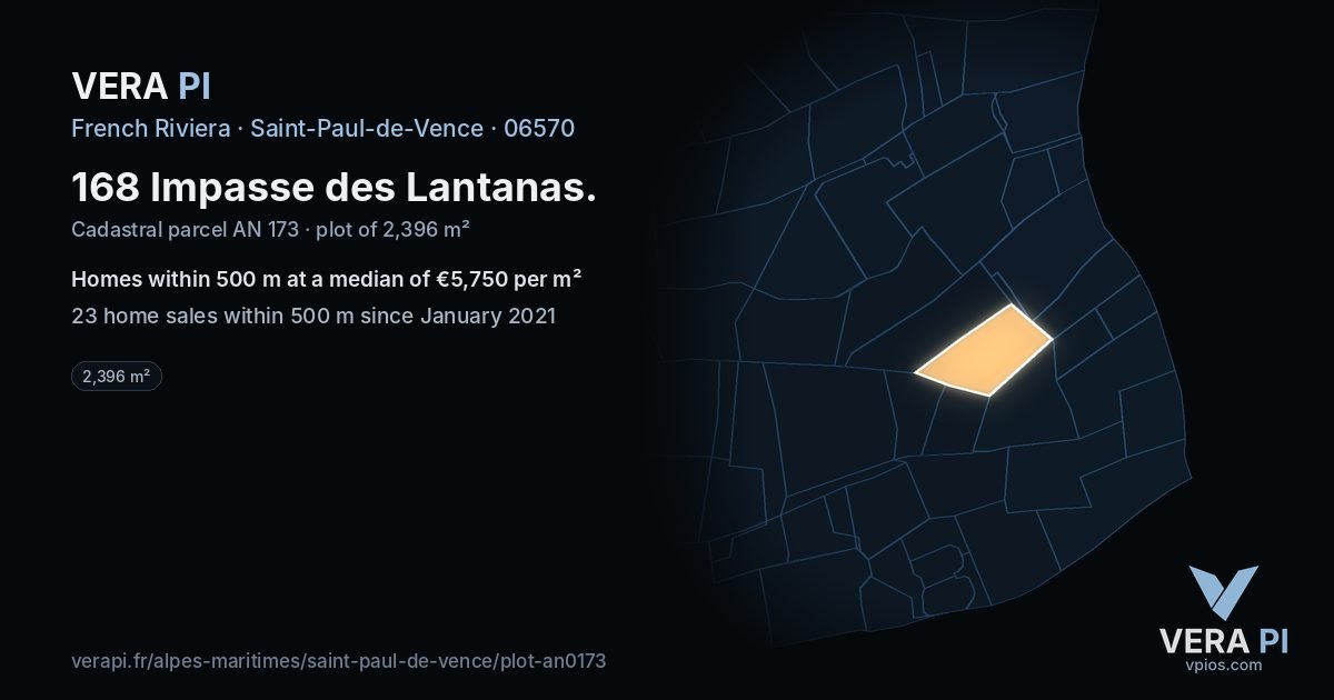 168 Impasse des Lantanas, Saint-Paul-de-Vence at night – the plot lit, the parcels around coloured by the prices near them